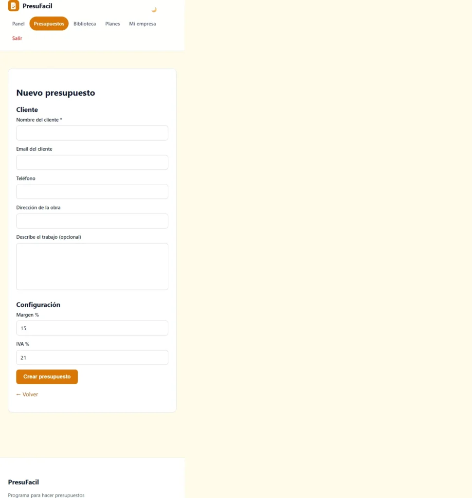 Cómo hacer un presupuesto sin Excel: partidas con su unidad, cantidad y precio